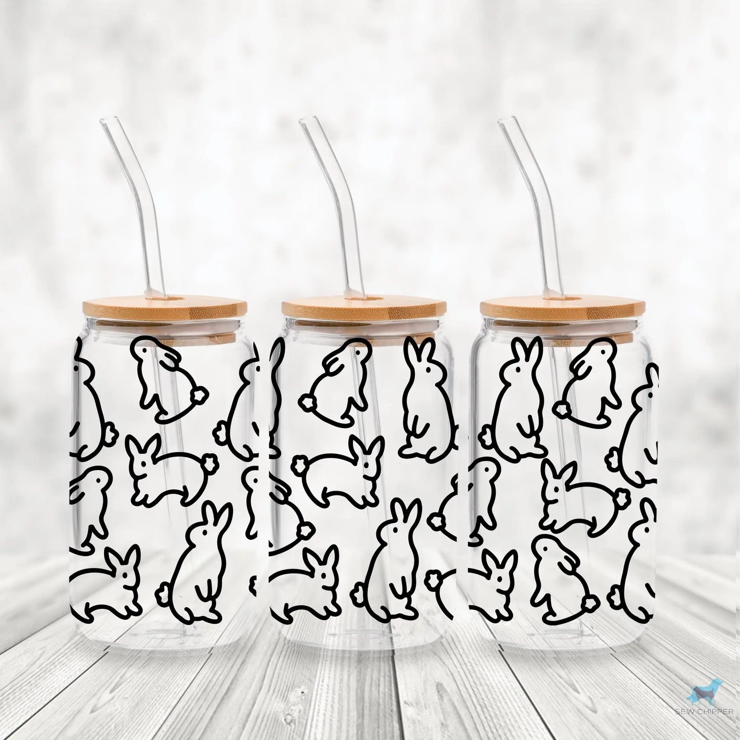 Bunny Dad: 16oz Glass Cup Set with Bamboo Lid & Straw Sew chipper