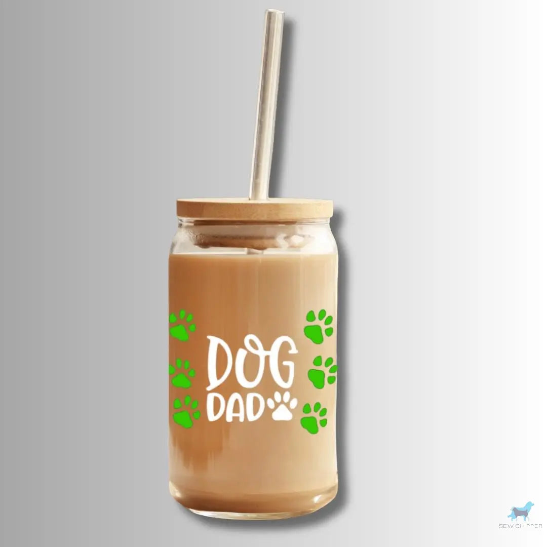 Dog Dad: 16oz Glass Cup Set with Bamboo Lid & Straw Sew Chipper
