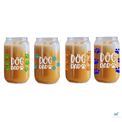 Dog Dad: 16oz Glass Cup Set with Bamboo Lid & Straw Sew Chipper