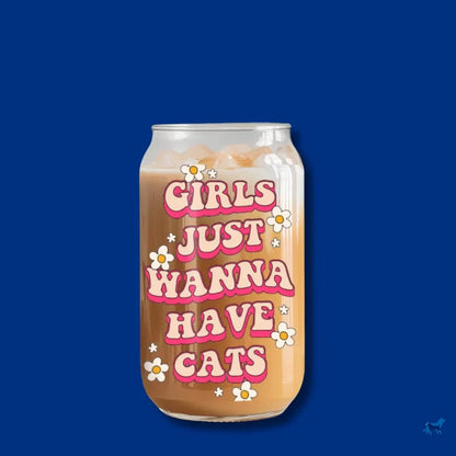 Girls Just Wanna Have Cats: 16oz Glass Cup Set with Bamboo Lid & Straw Sew chipper