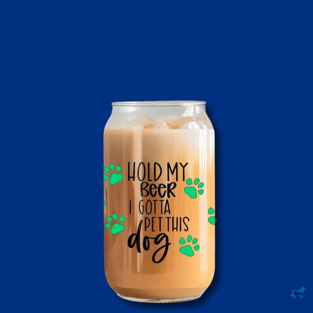 Hold My Beer, I Gotta Pet This Dog: 16oz Glass Cup Set with Bamboo Lid & Straw Sew chipper