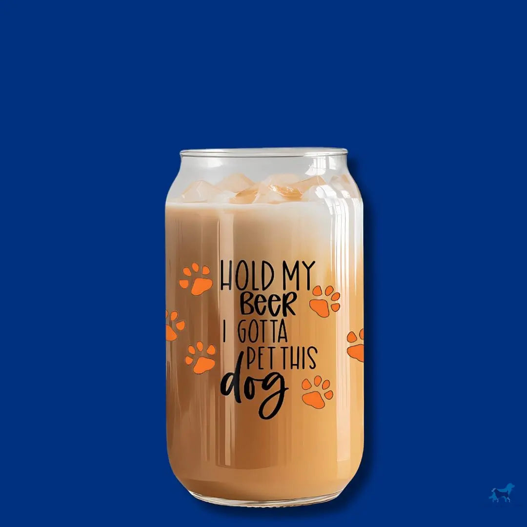 Hold My Beer, I Gotta Pet This Dog: 16oz Glass Cup Set with Bamboo Lid & Straw Sew chipper