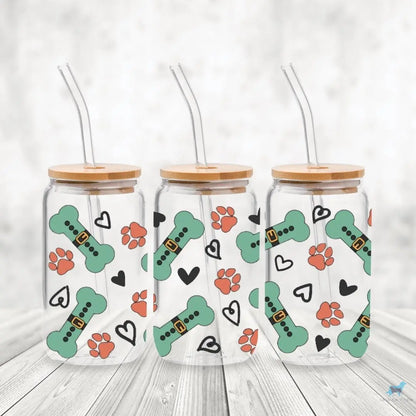 Holiday Bones: 16oz Glass Cup Set with Bamboo Lid & Straw Sew chipper