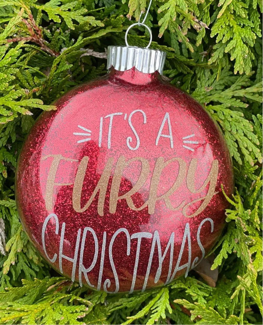 "It's a Furry Christmas", Glass Disc Ornament - Sew chipper 