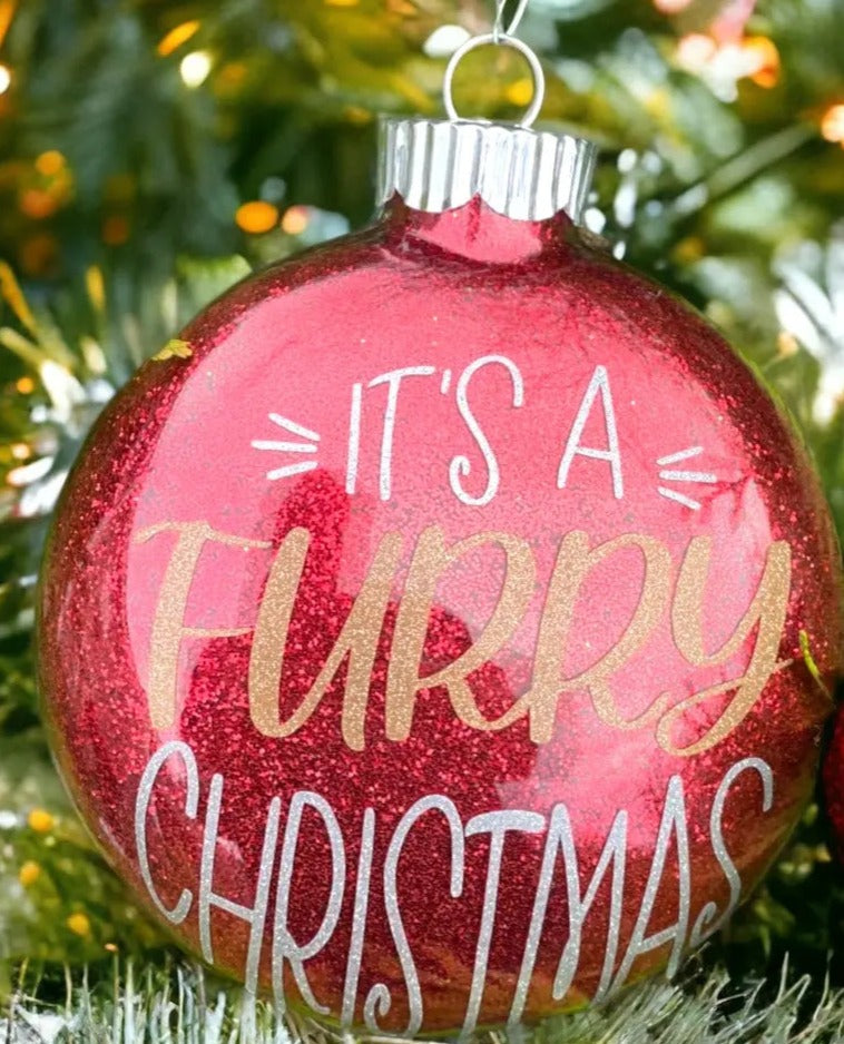 "It's a Furry Christmas", Glass Disc Ornament - Sew chipper 