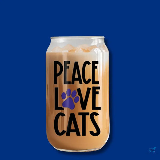 Peace Love & Cats: 16oz Glass Cup Set with Bamboo Lid & Straw Sew chipper