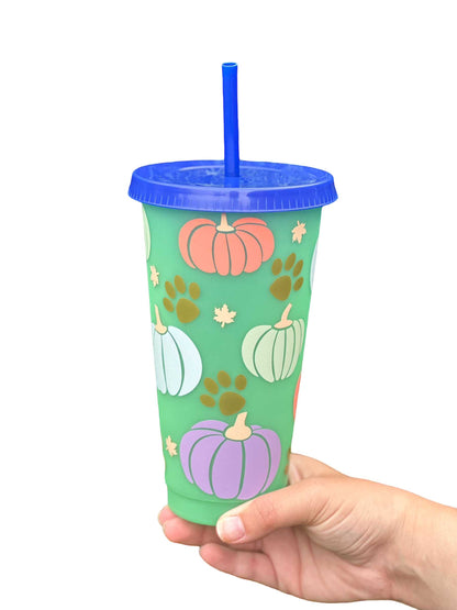 Pumpkin and Paws 24 oz, Color Changing Cup - Sew chipper 