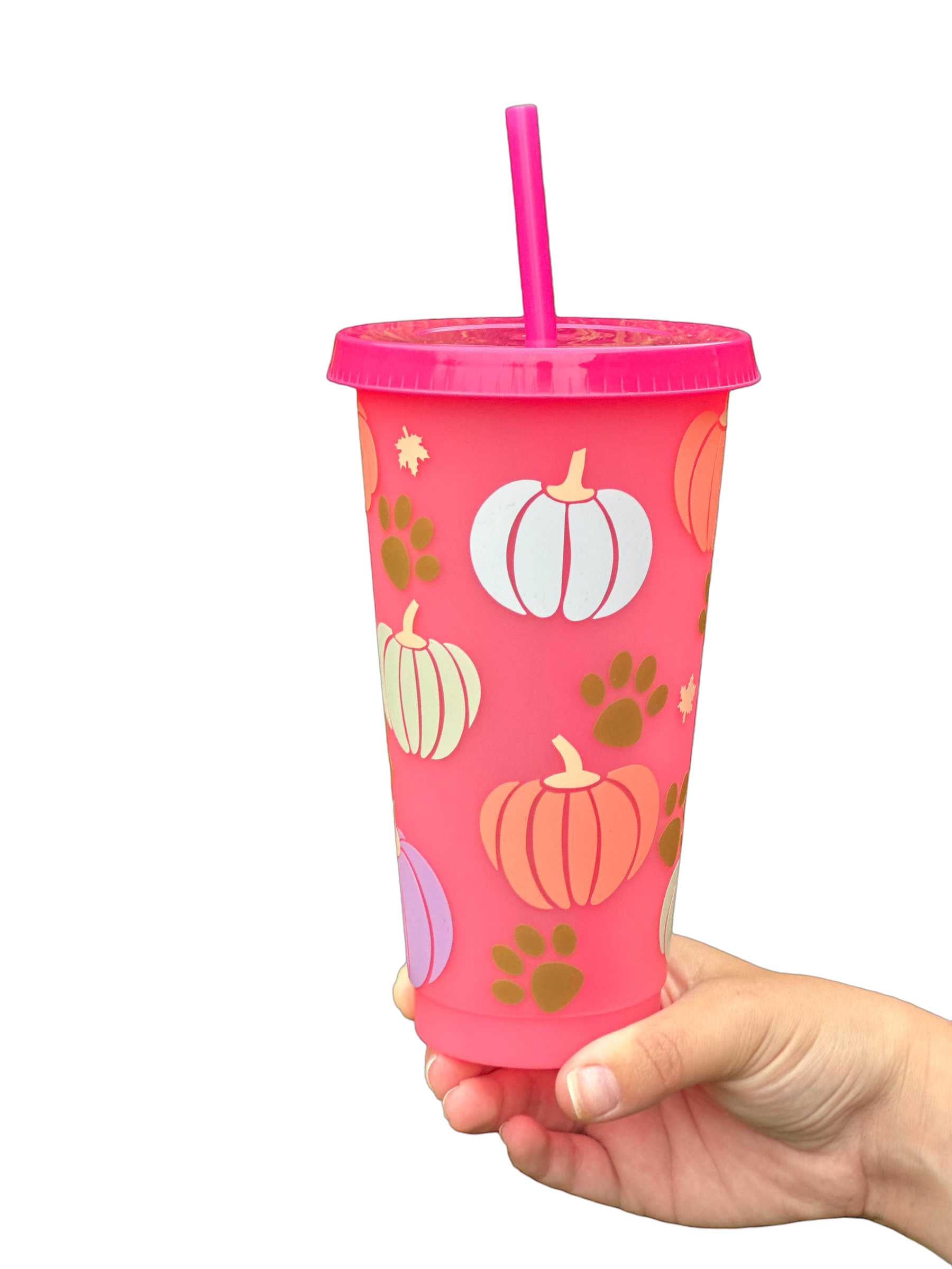 Pumpkin and Paws 24 oz, Color Changing Cup - Sew chipper 
