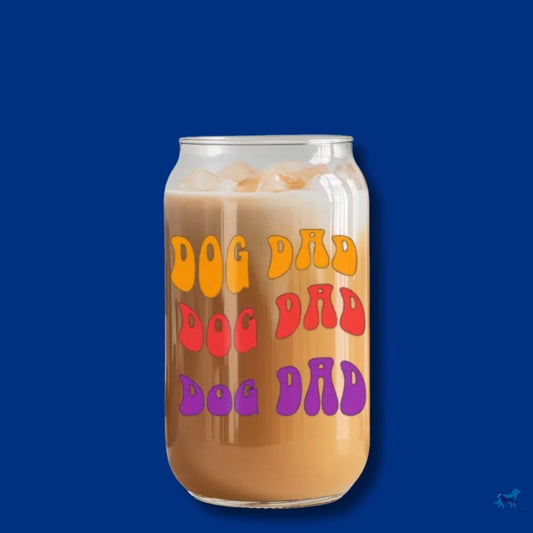 Retro Dog Dad: 16oz Glass Cup Set with Bamboo Lid & Straw Sew chipper