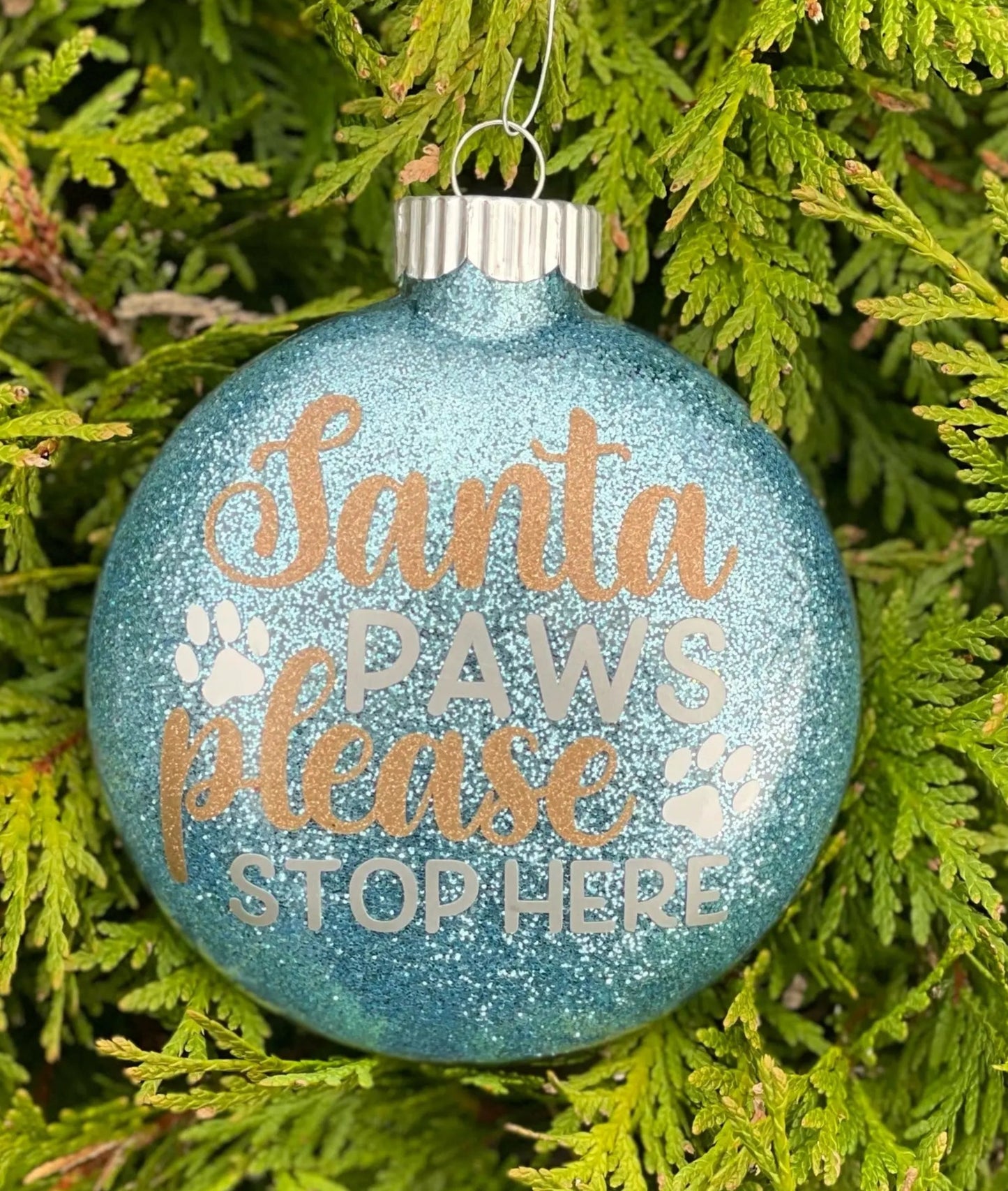 "Santa Paws Please Stop Here!" Glass Disc Ornament - Sew chipper 
