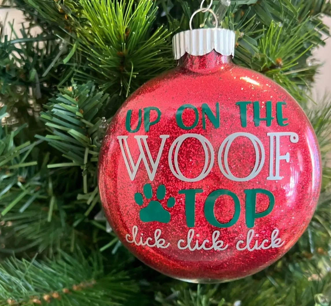 "Up on the Woof Top Click, Click, Click!", Glass Disc Ornament - Sew chipper 
