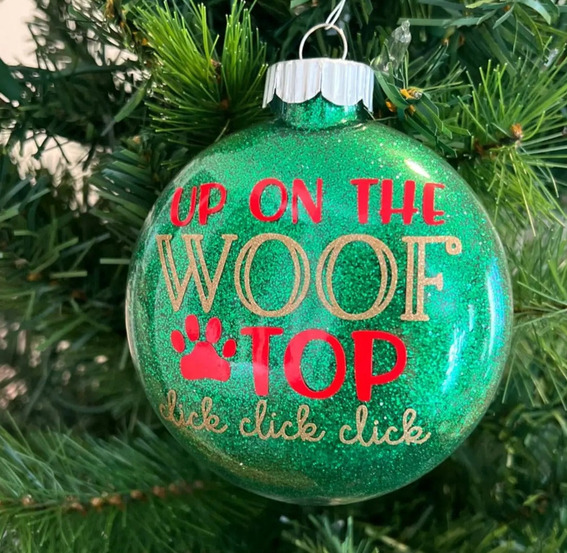 "Up on the Woof Top Click, Click, Click!", Glass Disc Ornament - Sew chipper 
