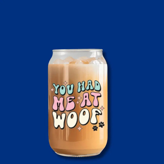 You Had Me At Woof: 16 oz Glass Cup Set with Bamboo Lid & Straw Sew chipper
