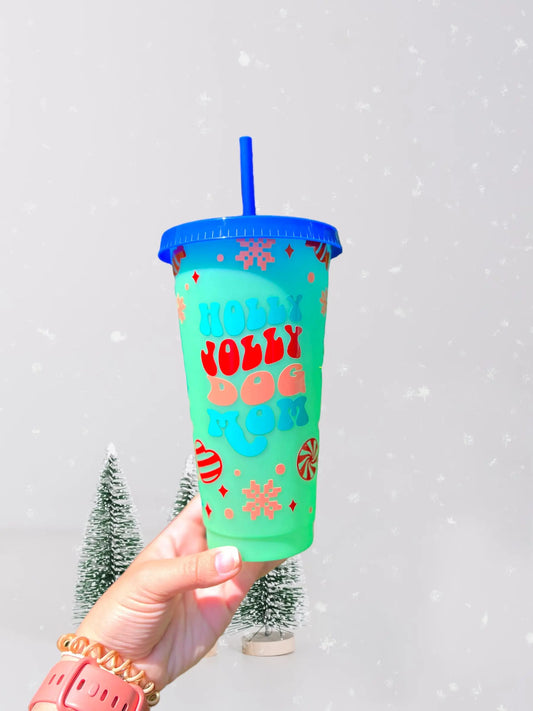 Holly Jolly Cat Mom, 24oz Color Changing Cup - Sew chipper 